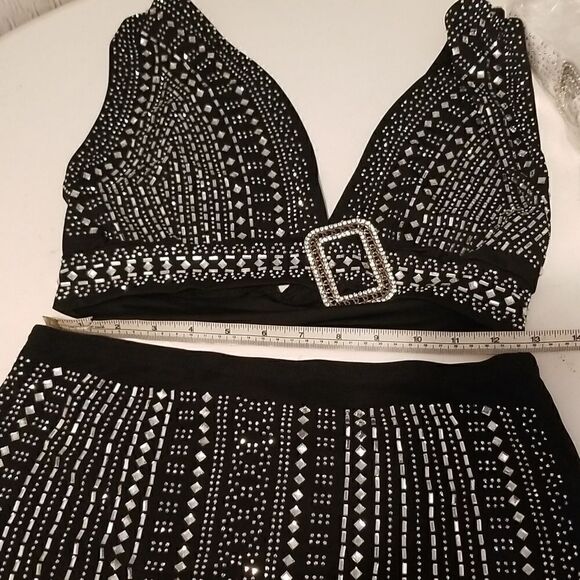 Rhinestones Jewel Elegant SpandexPartially linedCrystal embellished two P - Picture 4 of 15